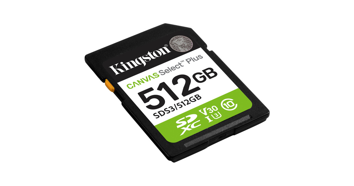 KingstonCanvas Select Plus 512 GB SDXC geheugenkaart  (UHS-I U3, Class 10, V30)