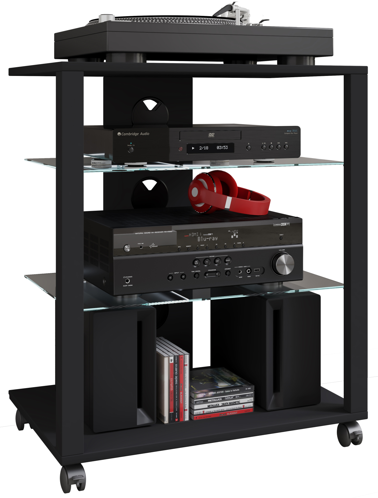 HiFi-Möbel FOLAS - schwarz - mit Rollen - 60 cm