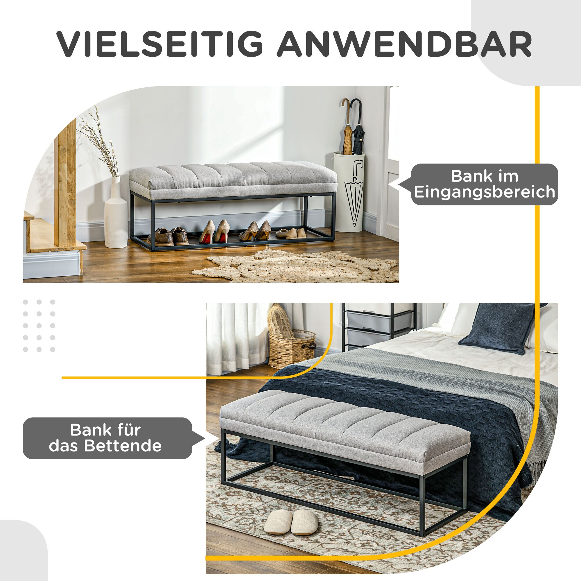 HOMCOM Sitzbank mit Stahlrahmen grau 120L x 44B x 45,5H cm