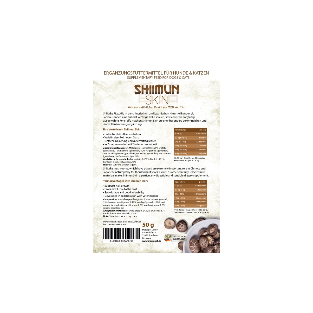 Bellfor Sparset gegen Schuppen beim Hund mit Shiimun Skin 50g und Hundeshampoo Care 250ml