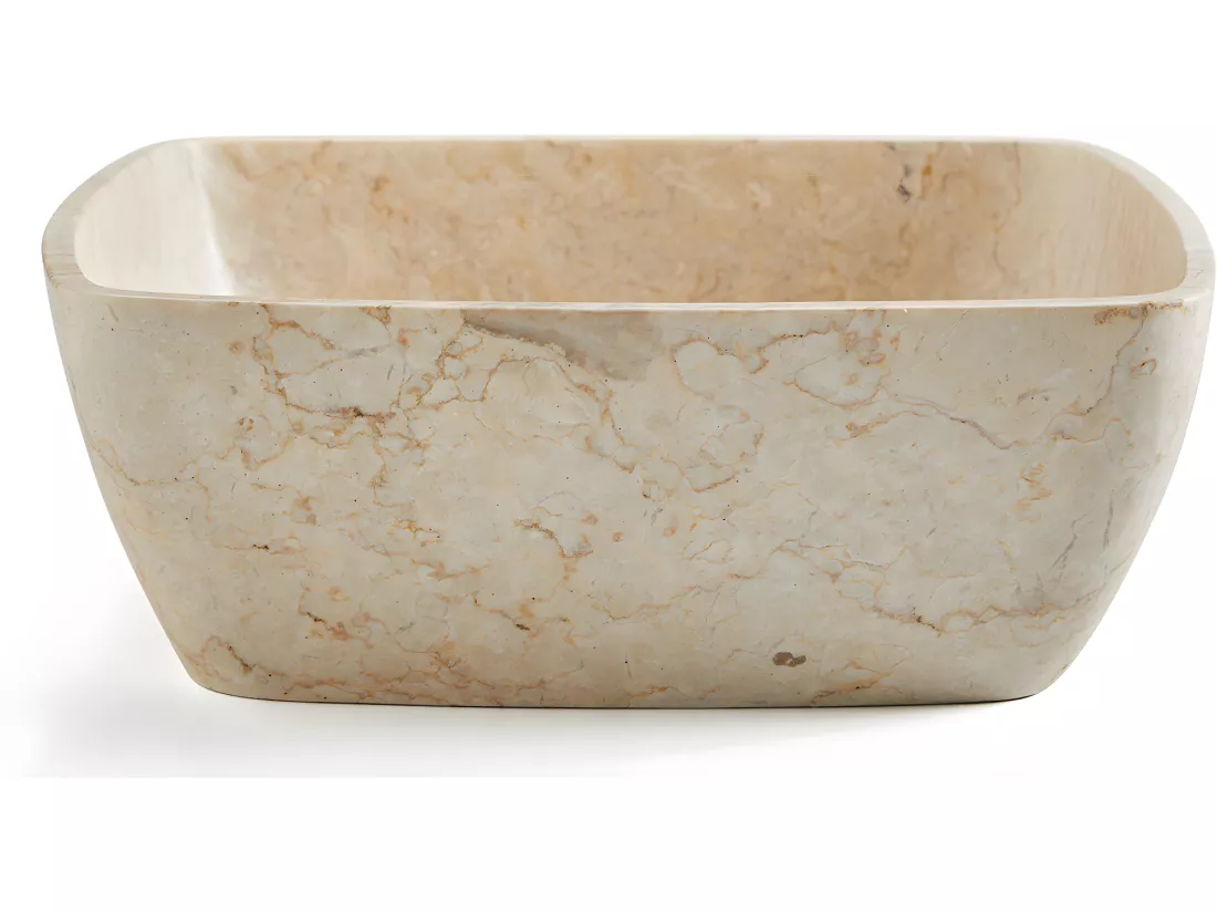 Vasque à poser / lavabo en marbre coloris beige - Longueur 40 x Hauteur 15 x Profondeur 40 cm