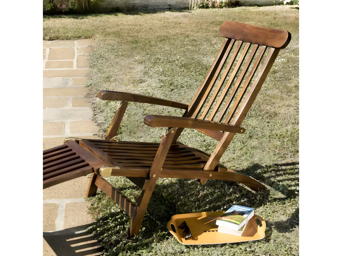 HANNA - Chaise longue de jardin en bois teck huilé