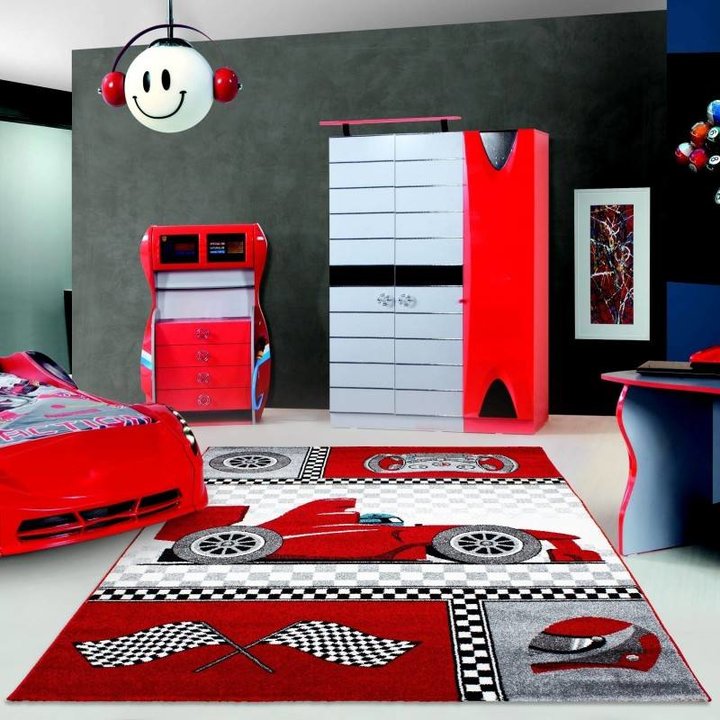 Kindervloerkleed - Auto Rood