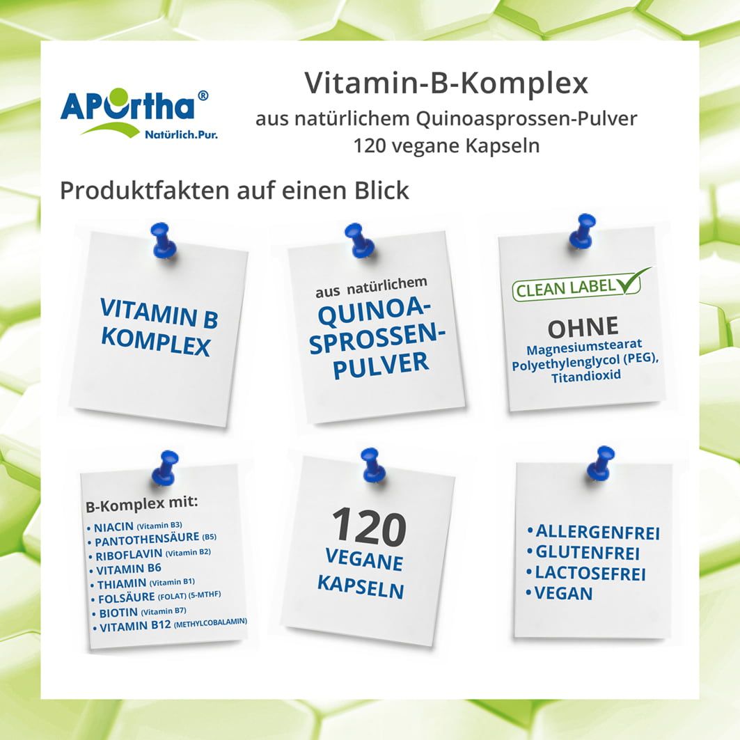 APOrtha® Vitamin-B-Komplex Kapseln aus natürlichem Quinoasprossen-Pulver
