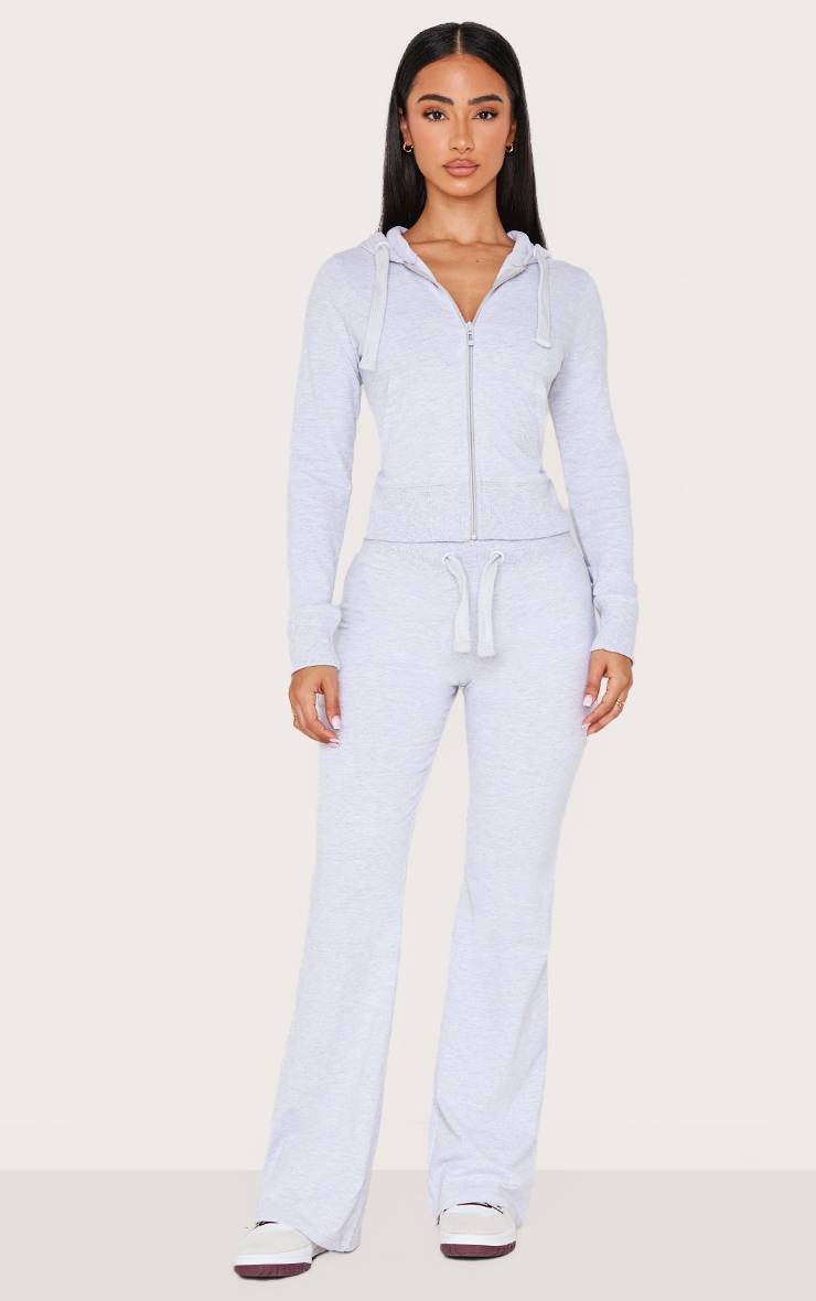 Gris Chiné Pantalon Évasé Skinny Taille Basse Petite