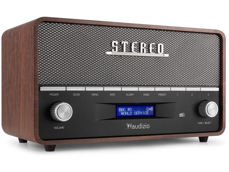 Audizio DAB  Radio Corno Grau Digitalradio im Retro-Design mit Stereo-Lautsprechersystem und Senderspeicherung
