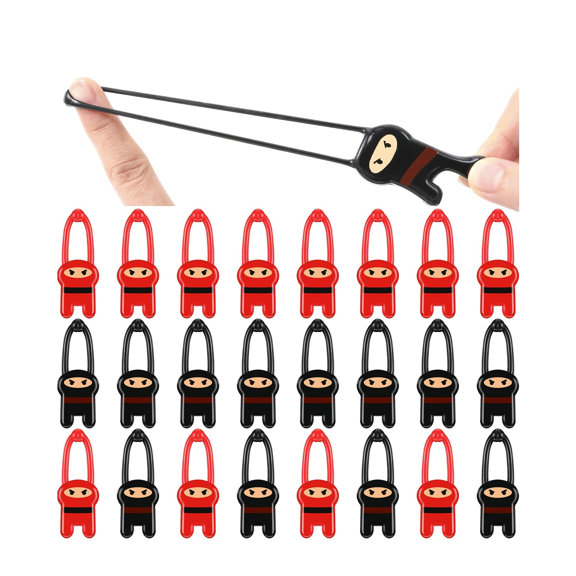 (24er Set) Fliegende Gummi Ninjas Glibber Spielzeug Kinder Geburtstag Gast Geschenk - Rot / Schwarz