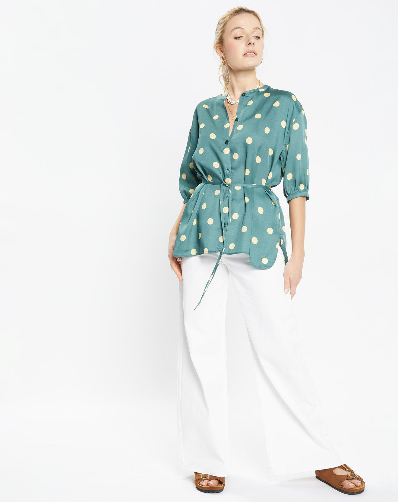 Jodhpur Top effet satiné Matis à pois vert