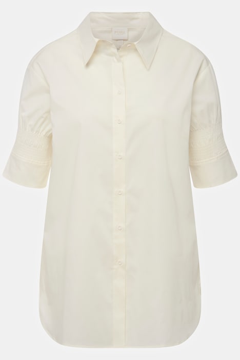 Shirtbluse, Hemdkragen, Smok-Halbarm, Biobaumwolle