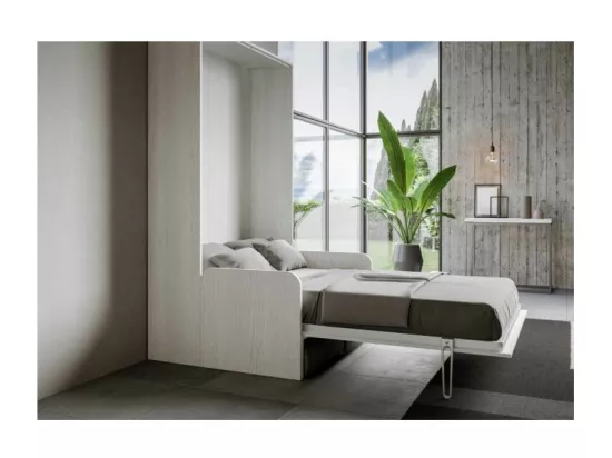 Lit escamotable vertical blanc avec canapé tissu Bounto 140x190 de tissu-Canapé 32