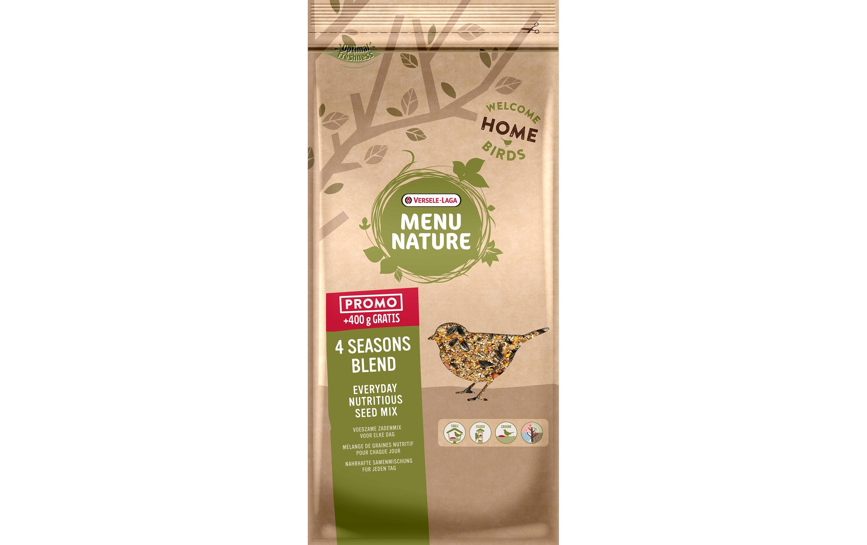 Vogelfutter Menu Nature 4 Seasons Blend, 4 kg + 400 gWildvogelfutter für das ganze Jahr