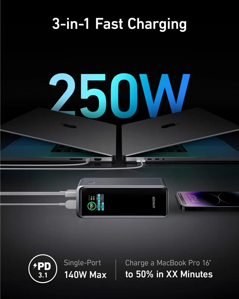 Anker - Prime - Power Bank - 27650mAh Power Bank (250W) - Sort