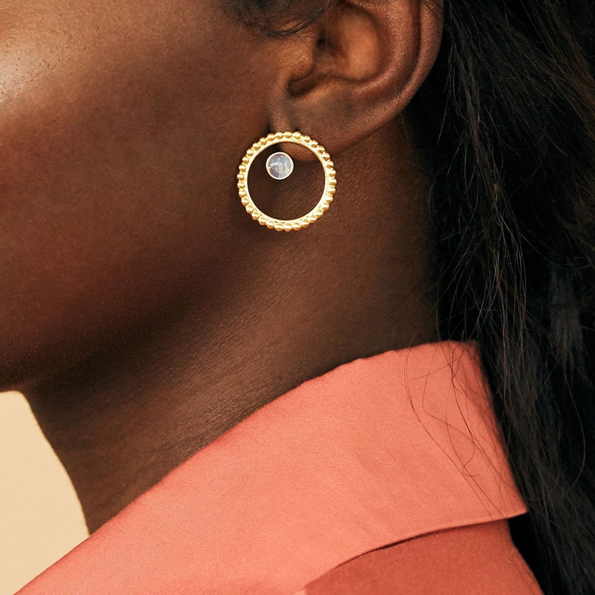 Boucles cercles de perles et pierres en Vermeil