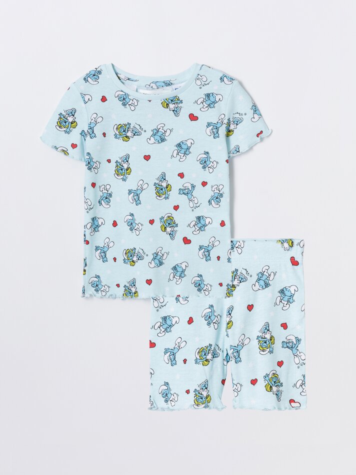 Conjunto de pijama canelado Smurfs IMPS - Azul claro