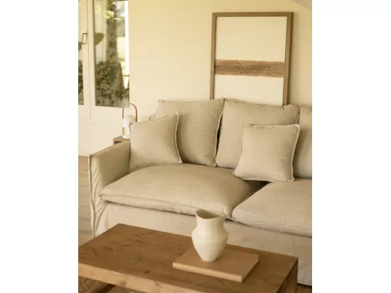 Canapé 3 places d'angle droite en coton et lin déhoussable beige