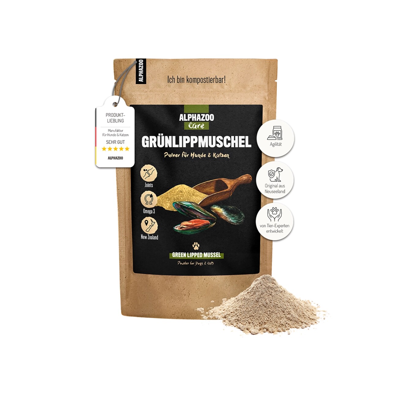 ALPHAZOO Grünlippmuschel-Pulver für Hunde und Katzen 100 g