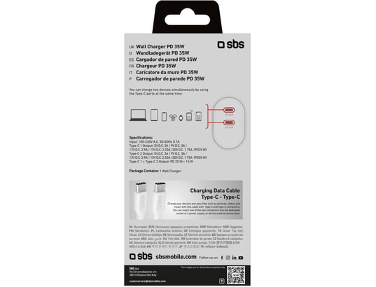 SBS - Chargeur secteur Power Delivery 35 W 2x USB-C