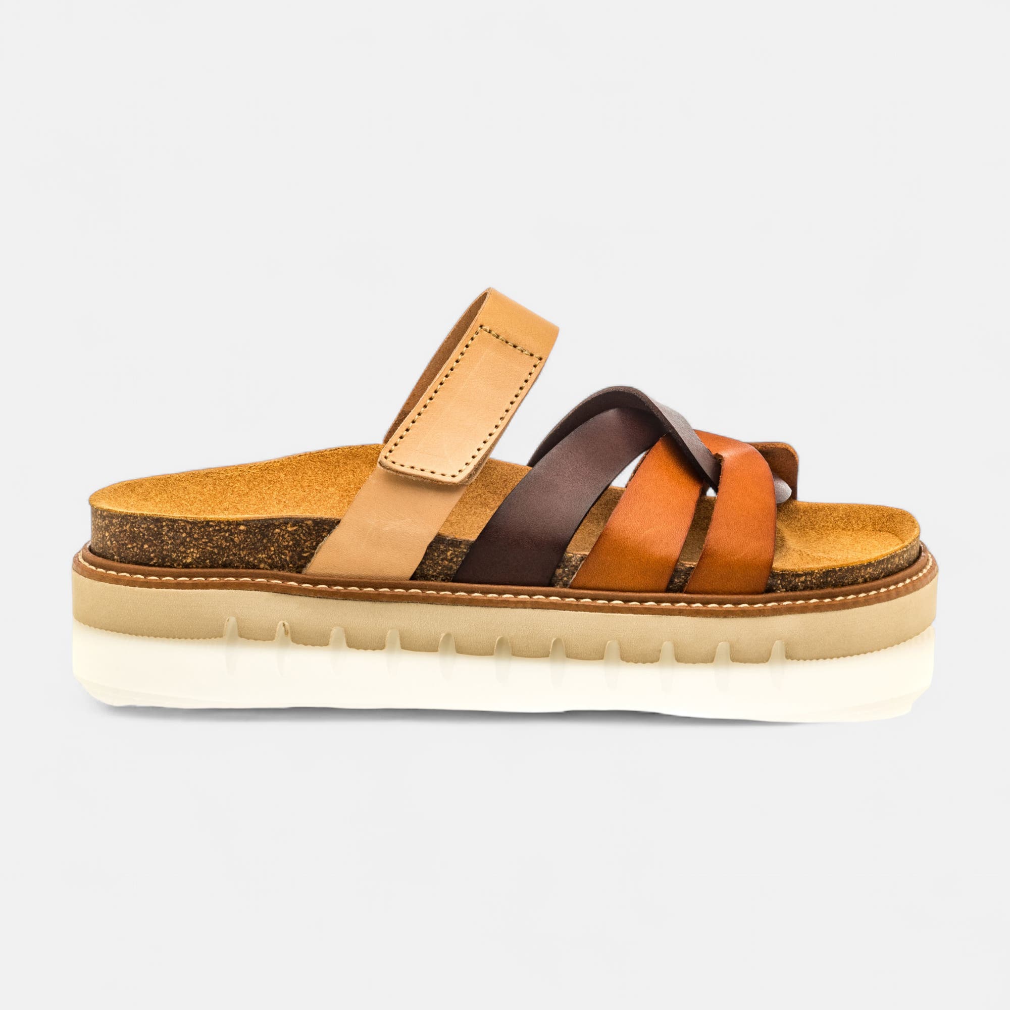 Mules semelle liège Femme en cuir multicolore
