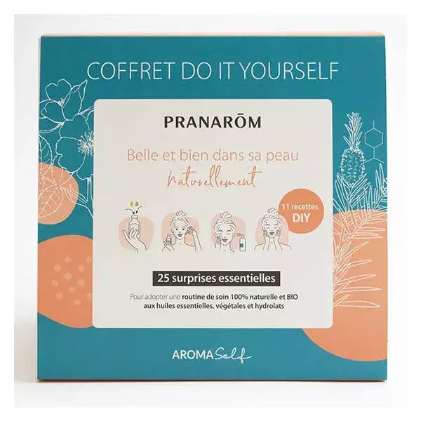 Calendário do Advento Pranarom com 25 produtos: Lavanda Verdadeira, Aloe Vera, Óleo de Rícino, Rosa Damascena