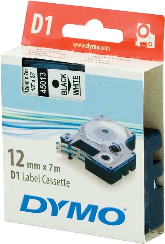 DYMO D1 Tape Black on White 12mm x 7m (45013)