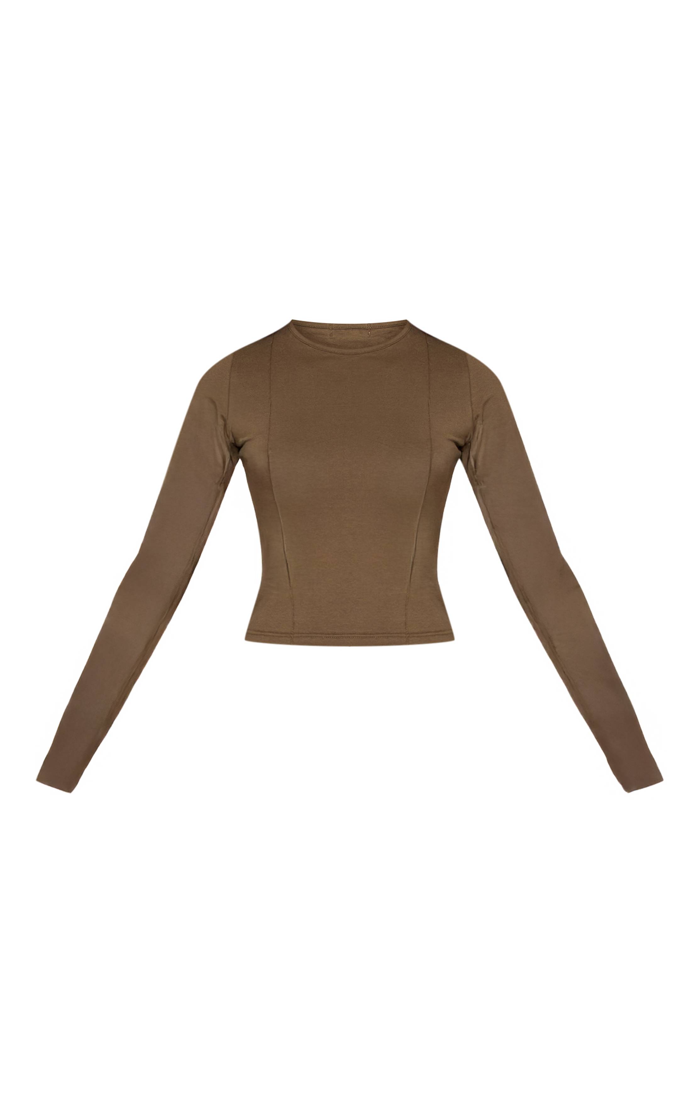 Sage Khaki Ensemble Haut À Manches Longues En Coton Avec Détails De Coutures