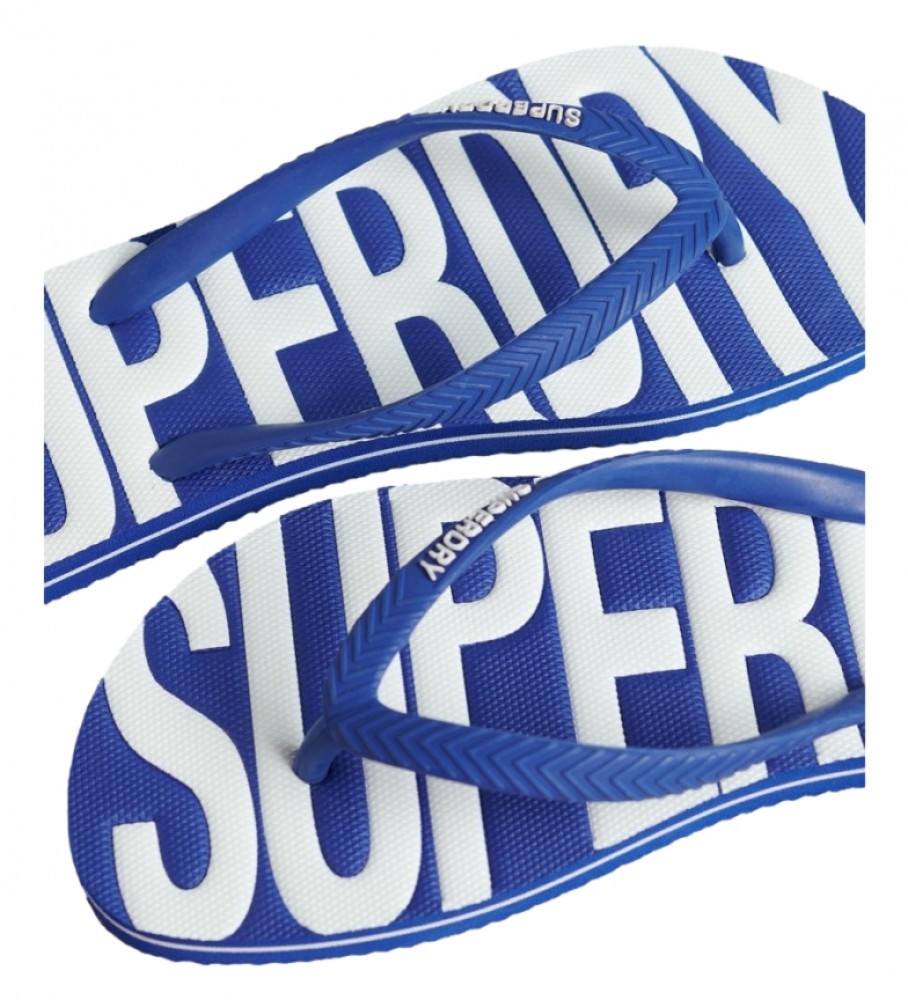 Chinelo vegano Superdry com logo vintage, azul.