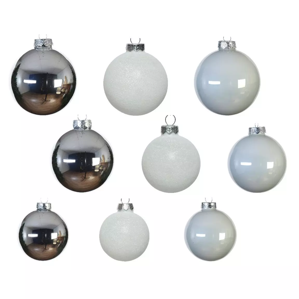 Lot de 42 boules de Noël en verre (D70 mm) (D60 mm) (D50 mm) Domeona Argent / Blanc