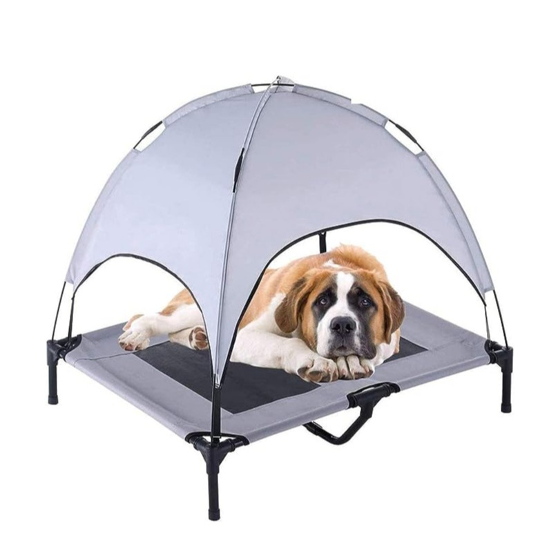 (92x76cm) Erhöhtes Hundebett Outdoor Camping Zelt Hundeliege Kühlendes Haustierbett mit Dach - Grau