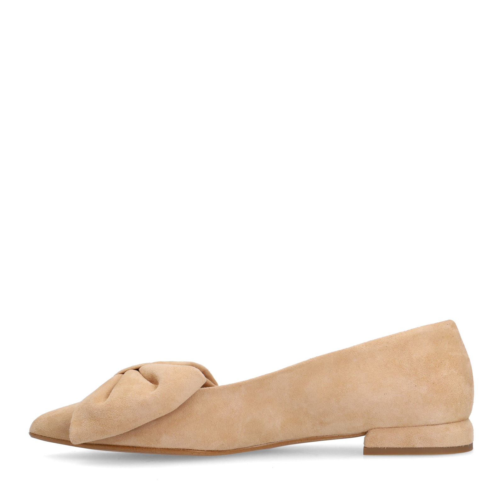 Beige suède loafers met strik