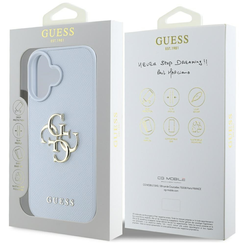 iPhone 16 Leder Hardcase Hülle Grained 4G Big Metal Logo (GUHCP16SPGT4MBB) - Hellblau
