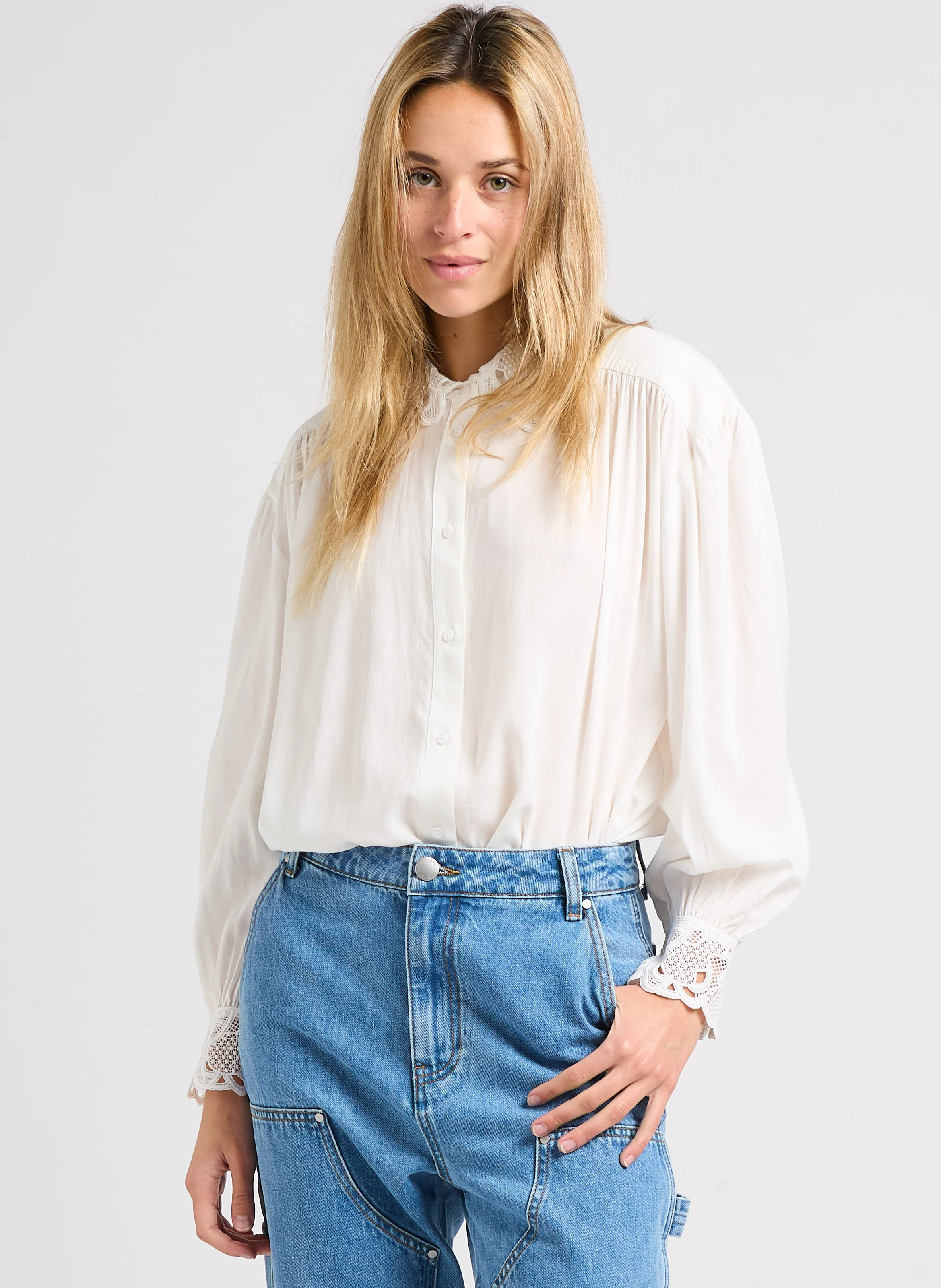 LEYLA - Chemise droite à dentelle| Blanc
