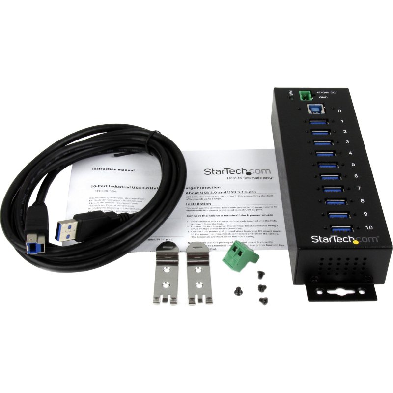 StarTech.com Concentrateur USB 3.0 10 ports - 5Gbps - Concentrateur USB-A industriel en métal avec protection contre les décharges électrostatiques et les surtensions - Montage sur rail DIN, mur ou bureau - Concentrateur d'extension USB conforme à la