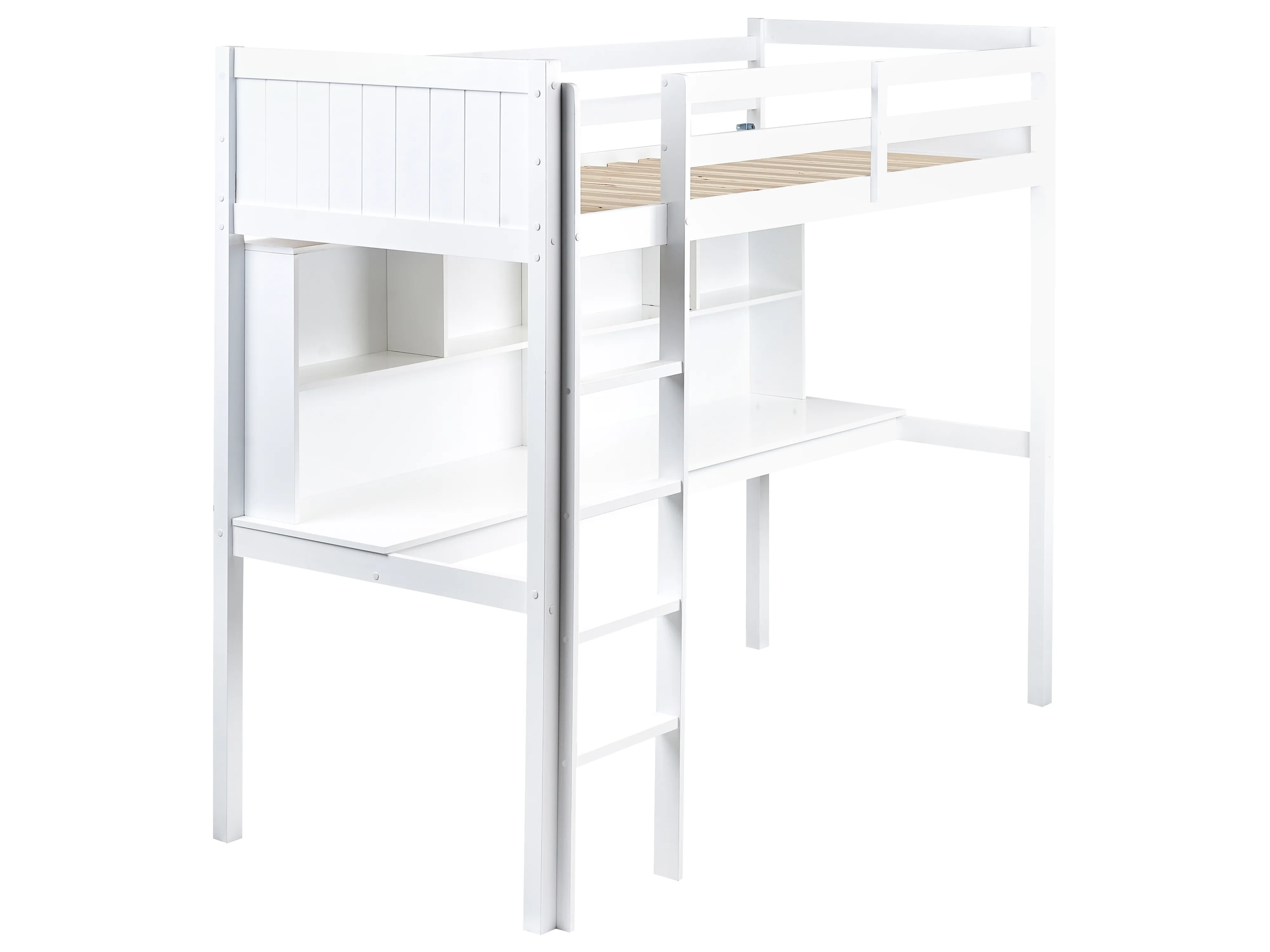 Hoogslaper met bureau Dennenhout FOUCAMONT 90 x 200 cm Wit