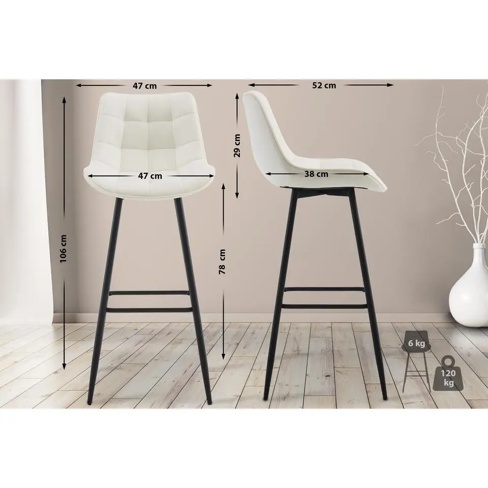 CLP Barkruk Dartford mat zwart Frame - Fluweel - creme
