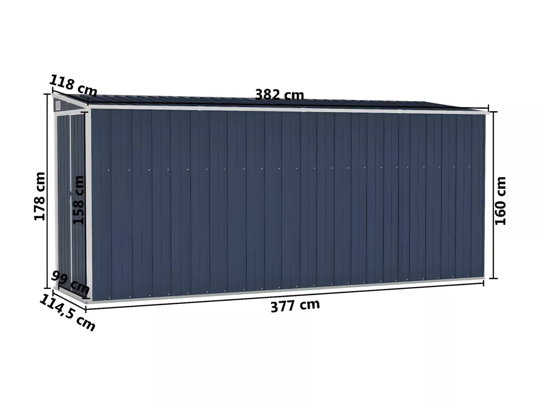Abri de jardin mural Anthracite 118x382x178 Acier