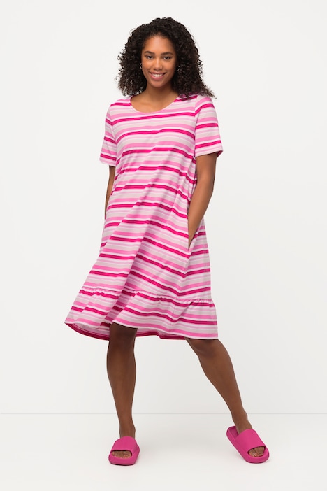 Midikleid, Ringel, A-Linie, Taschen, Rundhals, Halbarm