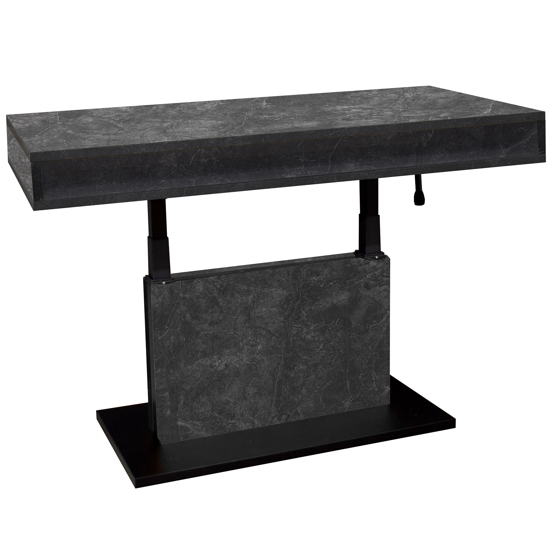 Couchtisch - schwarz matt - grau - Keramik-Optik - 2 Fächer