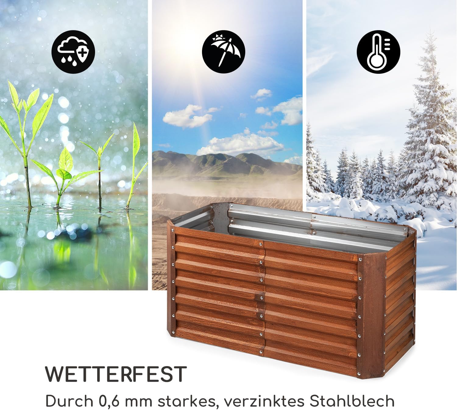 blumfeldt Rust Grow Hochbeet Gartenbeet, verzinktes Stahlblech, Materialstärke: 0,6 mm, einfache Montage, Rost-Finish, 120 x 60 x 60 cm (BxHxT), Rost