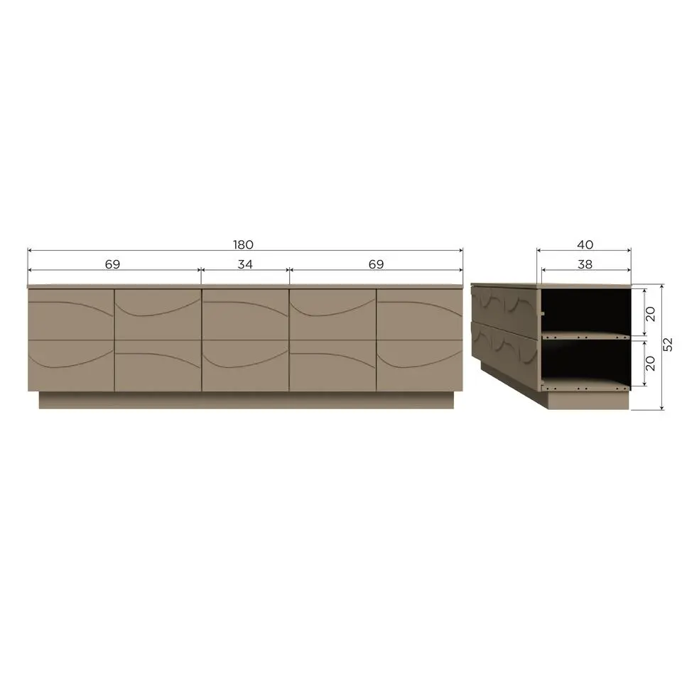 WOOOD Teo TV-Meubel - Grenen - Mud - 52x180x40