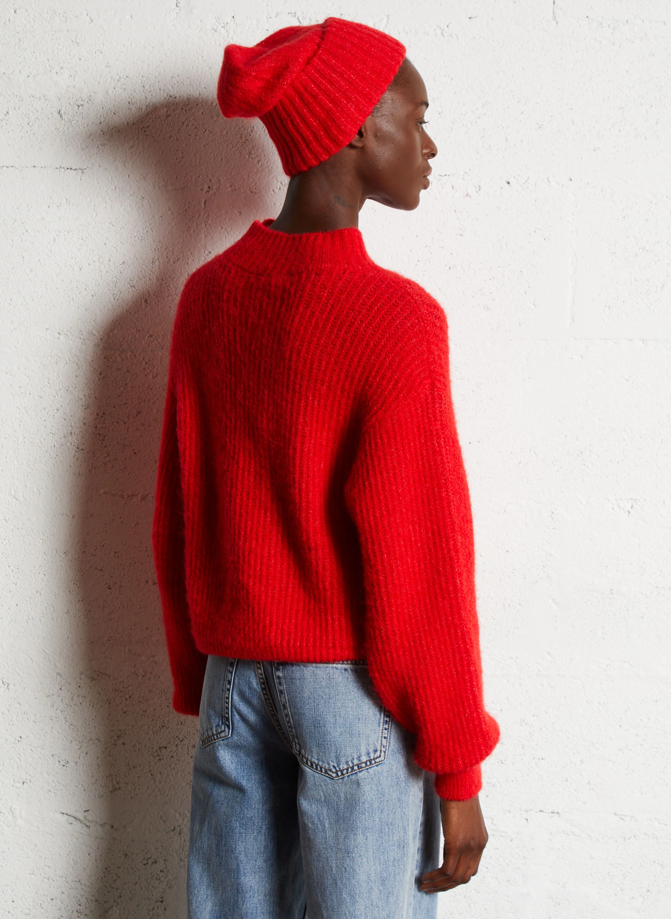 EAST - Pull col montant en maille mélangée | Rouge