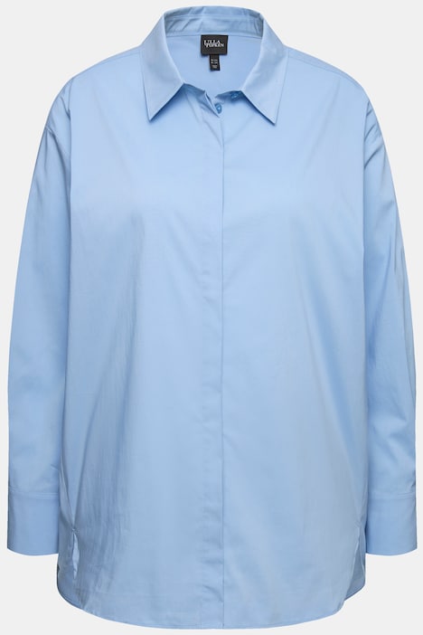 Hemdbluse, Perlmuttknöpfe, Oversized, Hemdkragen, Langarm