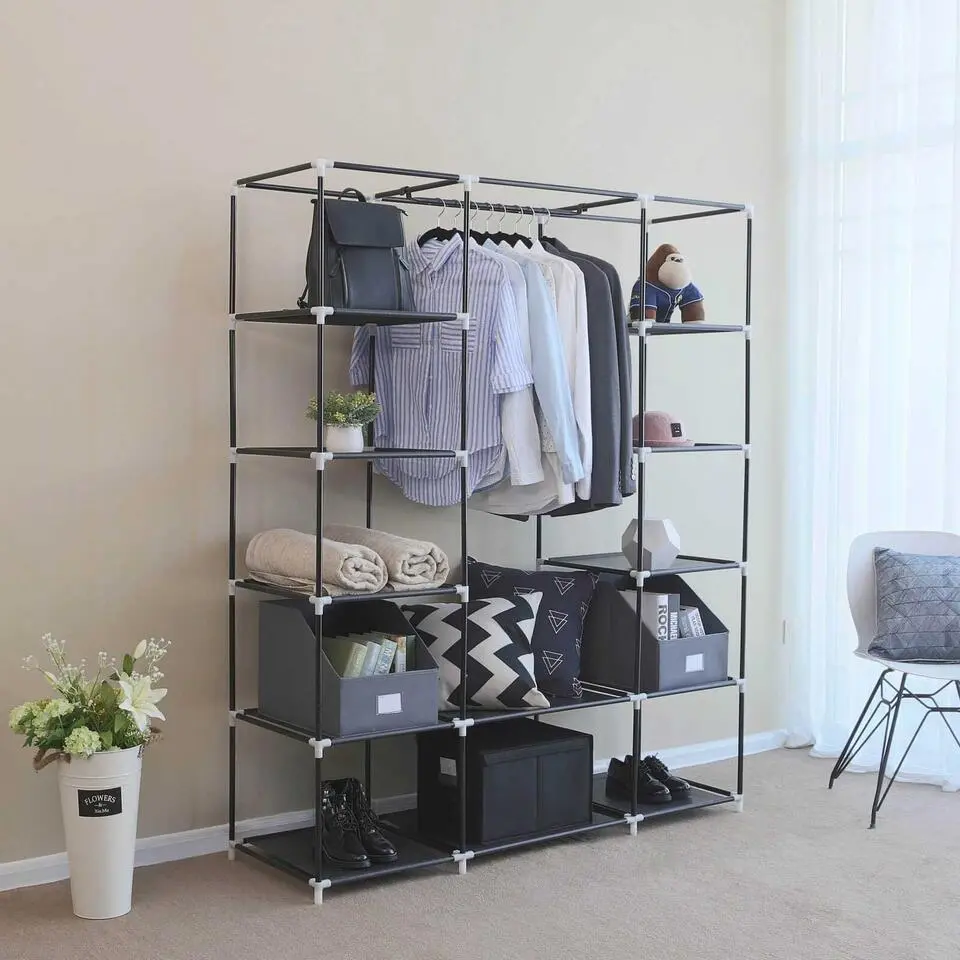 Draagbare kledingkast, opvouwbare kast, 150x45x175 cm, zwart