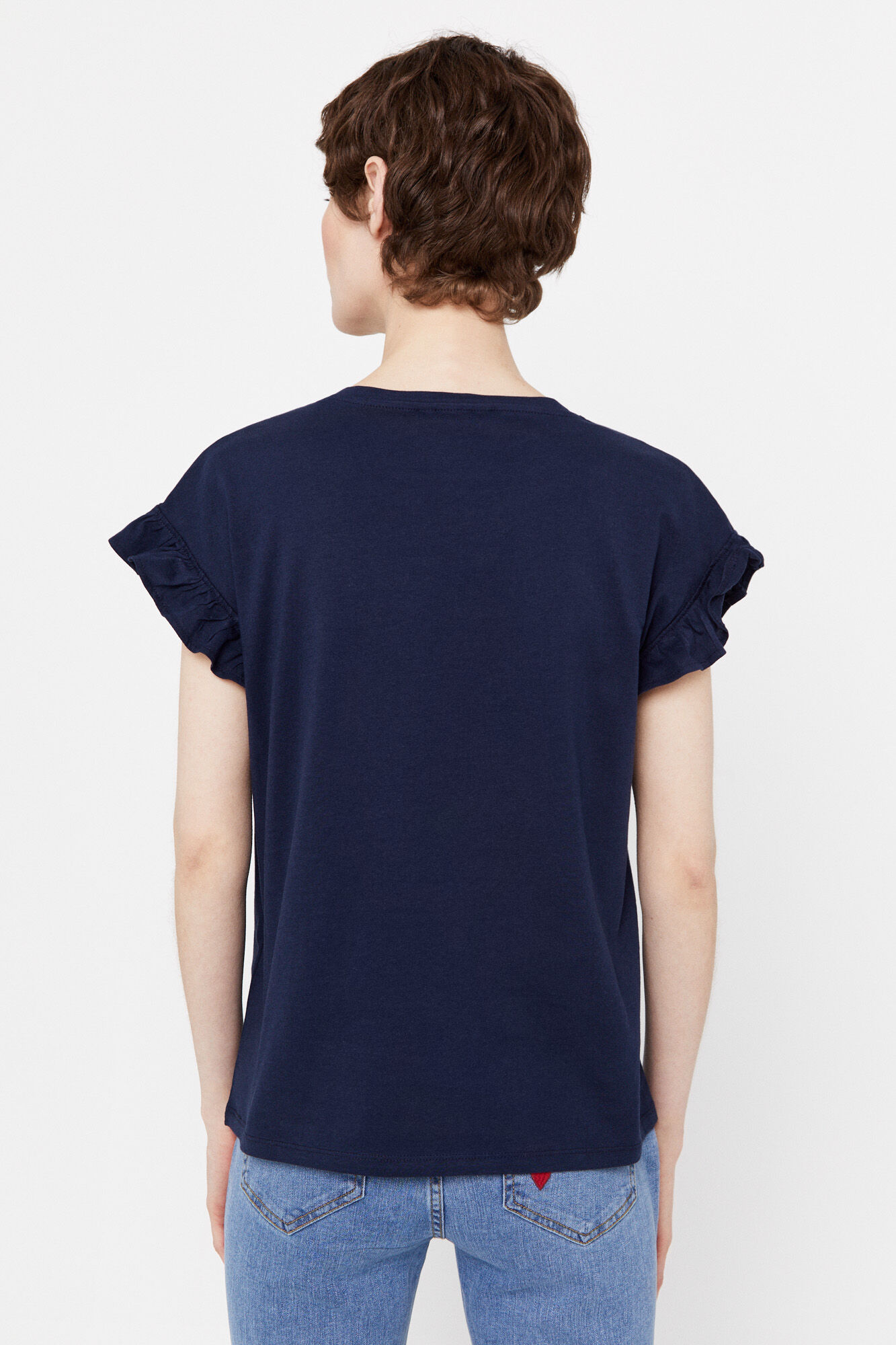 Camiseta com babado - Azul marinho