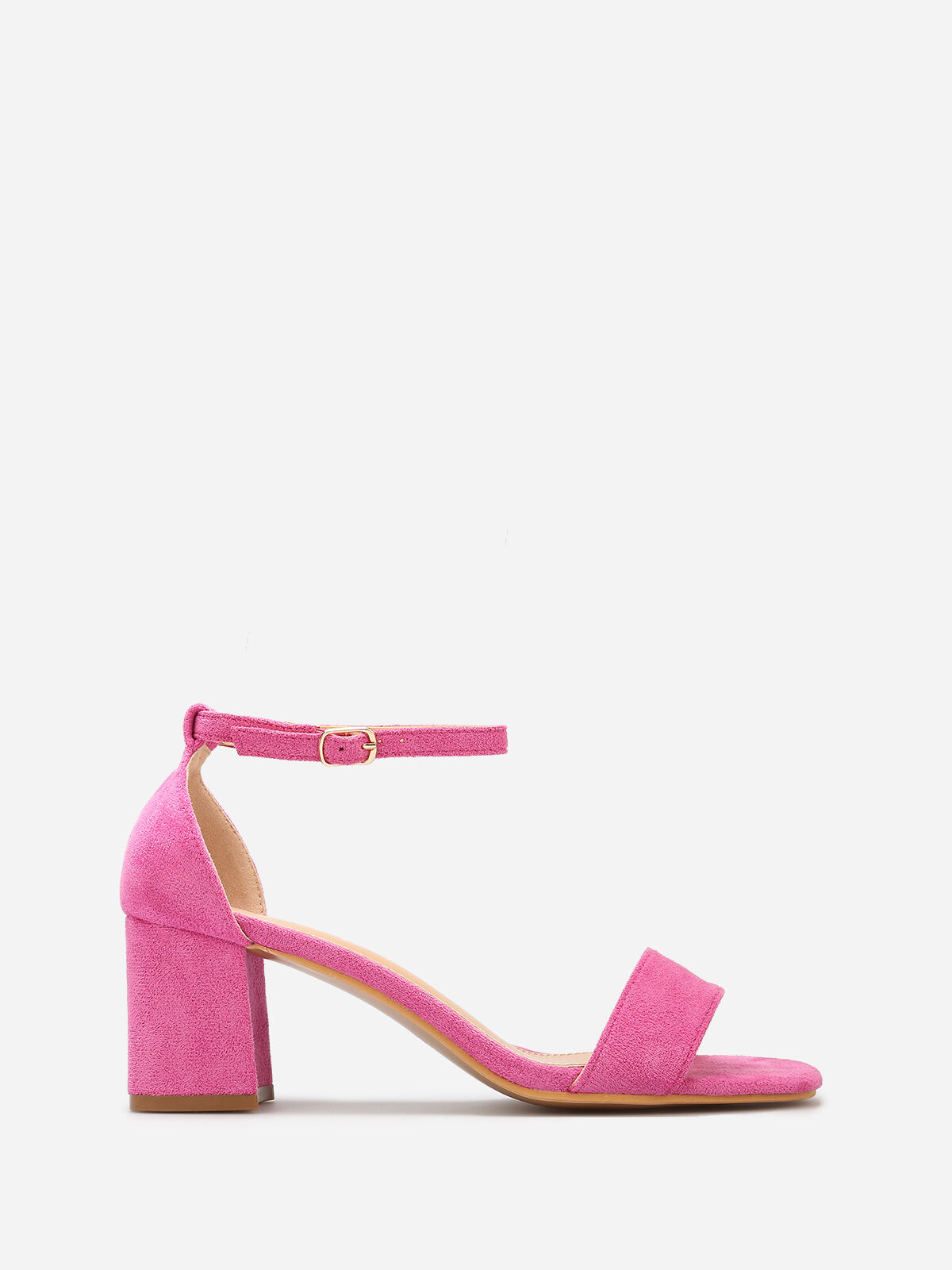 Sandales en suédine avec talon carré- Fuchsia