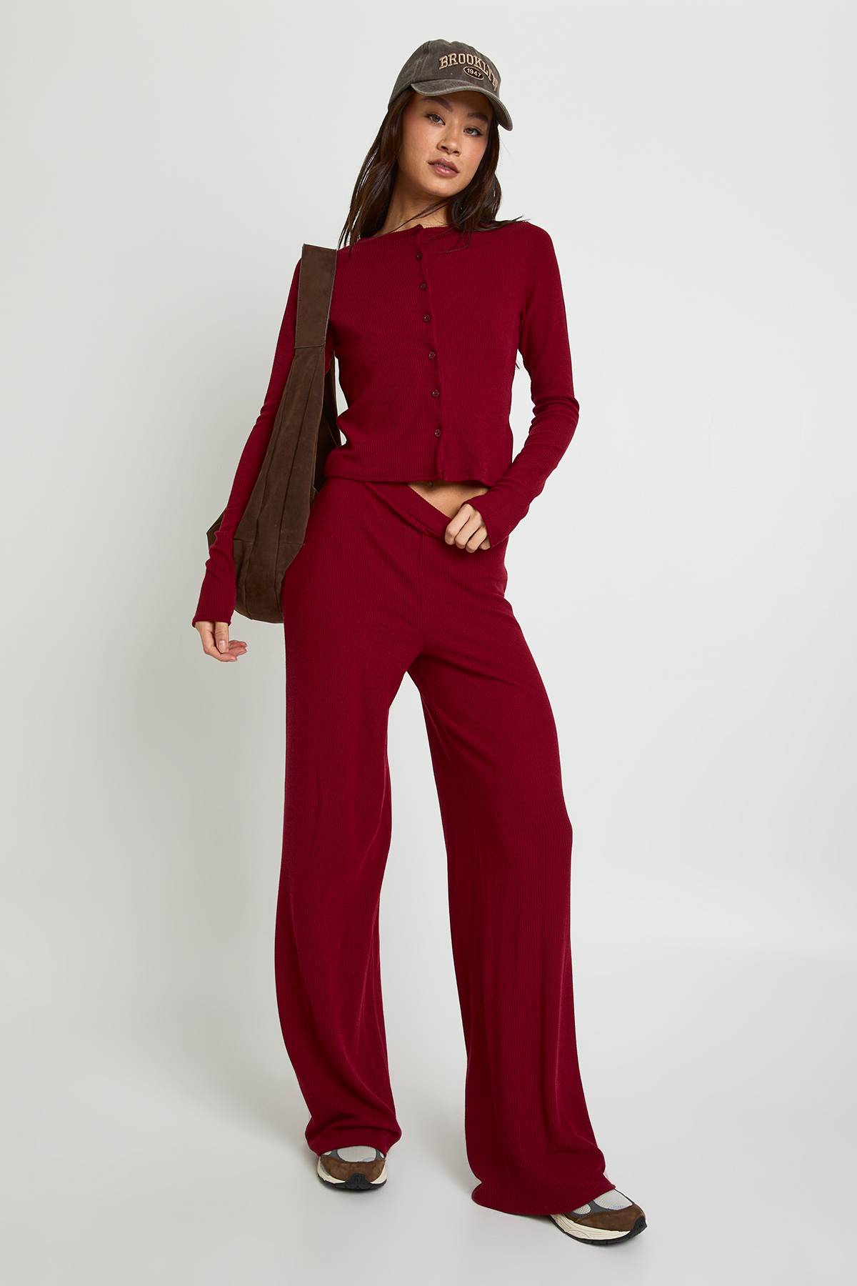 boohoo Cardigan long froissé & ensemble de pantalons à jambes larges