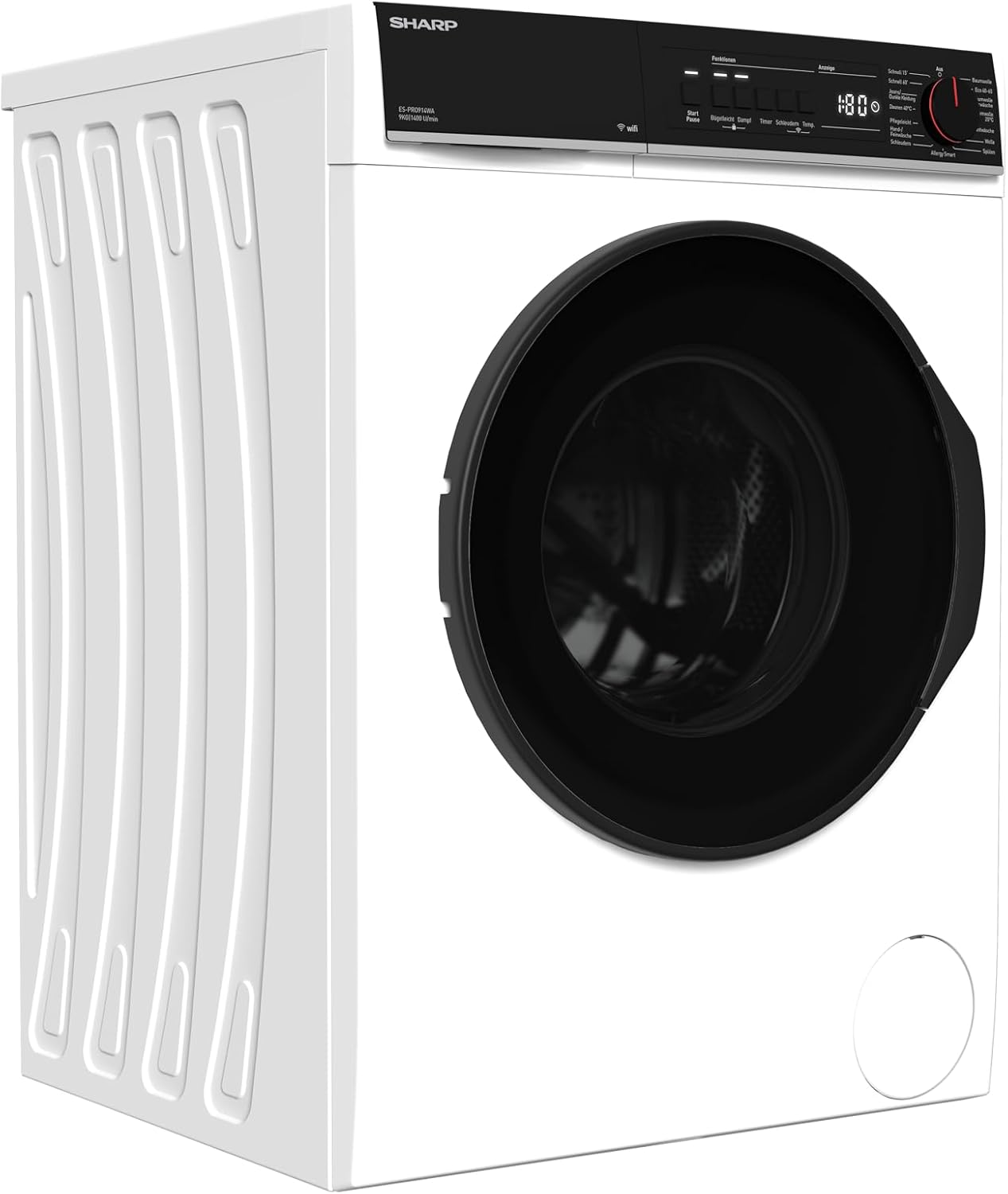 SHARP ES-PRO914WA-DE Waschmaschine Frontlader, 9kg, 1400U/min, Smarte Bedienung durch Veezy App, Dampffunktion, Inverter, 15 Programme, AquaStop, Weiß