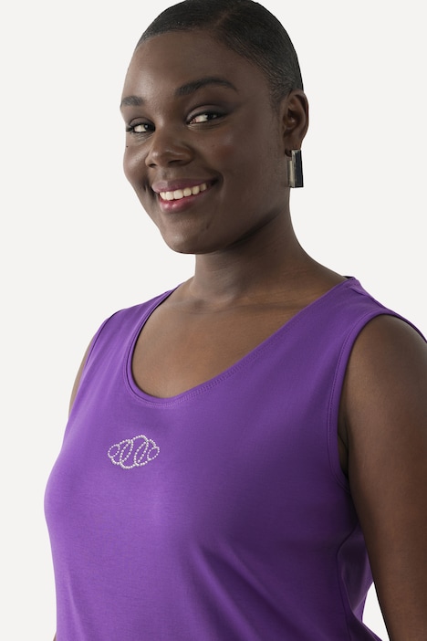Top, Pima Cotton, Slim, Rundhals, Ziersteinchen, ärmellos