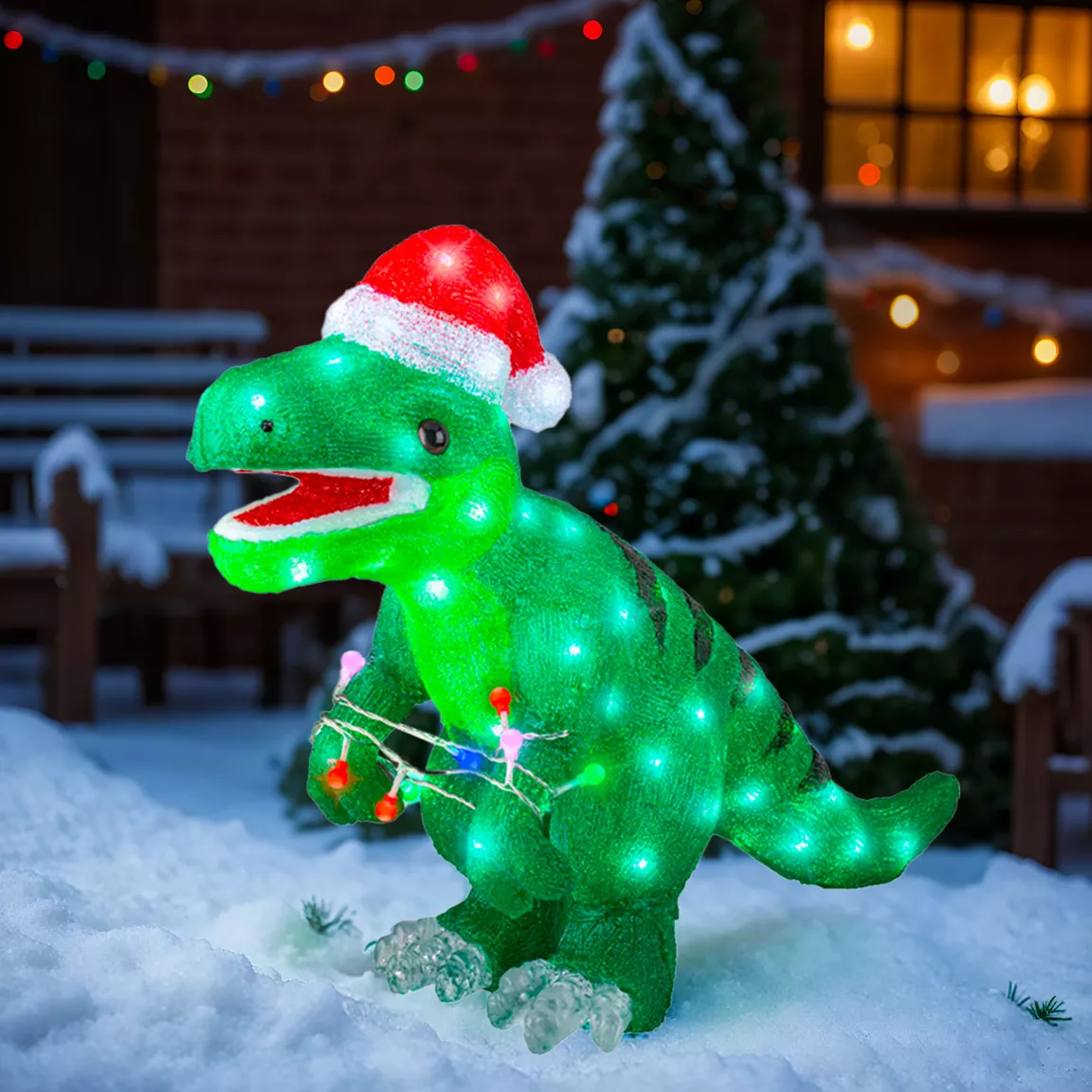 Dinosaure lumineux 80 LED (H47 cm) Rex Blanc Froid