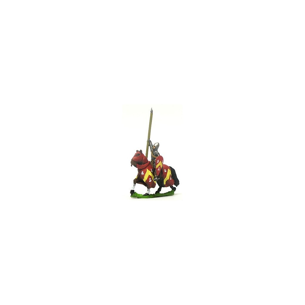 Mounted Knights, 1150-1200AD with Kite Shield & Lance, in Mail Surcoat & Conical Helms, on Barded Horse