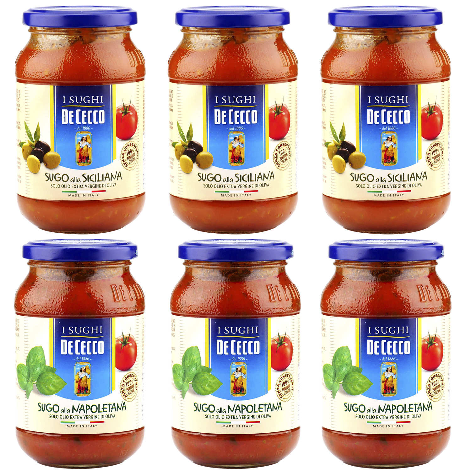Lot de 6 sauces cuisinés De Cecco pour pâtes (napolitaine et sicilienne)